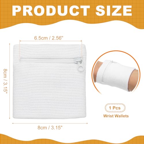 Wrist Wallet Wristband with Zipper,Cotton Wrist Band SweatBands - color: White