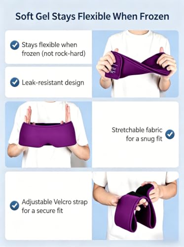 Cooling Gel Eye Mask for Puffy Eyes, Migraine & Headache Relief, Full Eye-Area Cold Compress for Eyes & Temples, FSA Eligible HSA Reusable Eye Ice Pack for Swelling & Post-Surgery Recovery - color: Purple