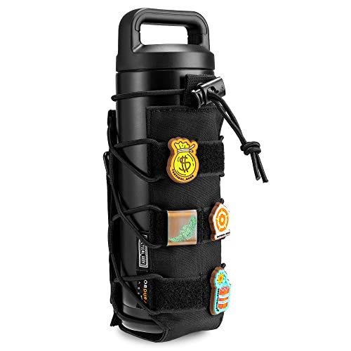 TACTICAL GEEK EXT11 Water Bottle Pouch, Portable Carrier, Drawstring Travel Holder, Adjustable Outdoor Sports Kettle Carrier Holster, Molle Water Bottle Holder (Black) - color: Black