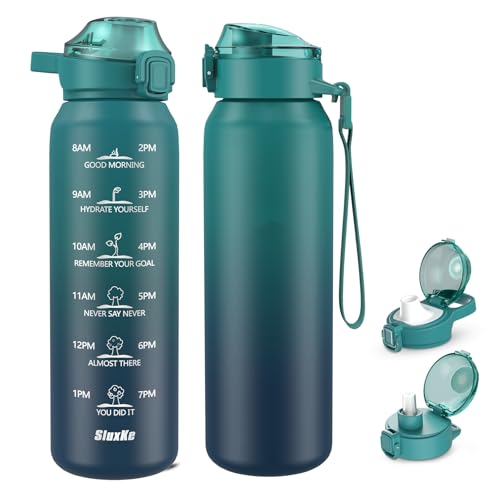 SLUXKE Insulated water bottle with Straw and Chug Lids, 18/10 Stainless Steel 24oz Water Bottle BPA Free, Double Wall Vacuum Wide Mouth Insulated Water Bottle for Men, Women & Kids BLUE BLUE - color: BLUE BLUE, size: 24 Ounces
