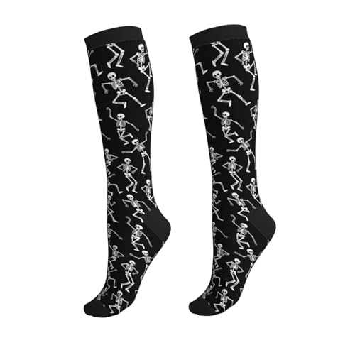Compression Socks, Unisex 15-20 mmHg Knee High Support Socks - color: Dancing Skeleton