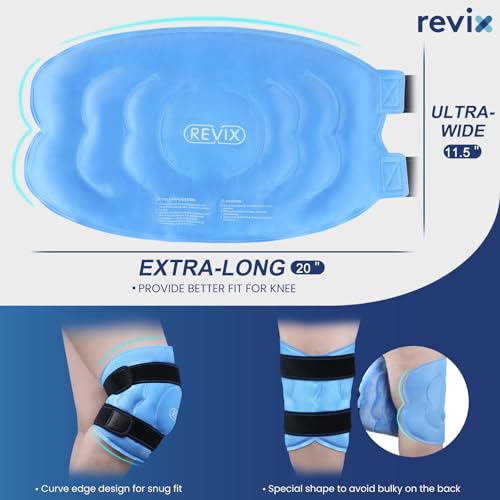 REVIX Ankle Ice Pack Wrap – Reusable Gel Cold Compression for Foot Discomfort, 20‘’ XXXL Knee Ice Pack Wrap Around Entire Knee