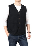 PRIJOUHE Mens Casual Cotton Vest Lightweight Outdoor Fishing Utility Vest - color: 02-black, size: X-Large