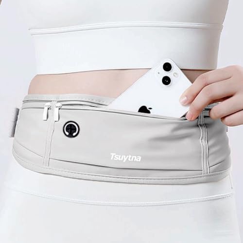 Running Belt for Women & Men - Slim Phone running belt with Water-Resistant Phone Holder, 3 pockets Adjustable Waist Strap, Reflective Safety Design for Running, Hiking, Travel，Fitness (Grey) - color: Hidden Blue