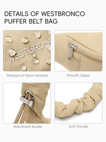 WESTBRONCO Puffer Fanny Packs for Women Small Crossbody Sling Bag, Nylon Quilted Belt Bag for Travel Hiking Running Waist Bag with Adjustable Strap - color: 202-Khaki