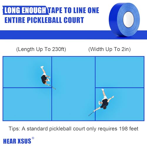 230 ft Pickleball Court Tape, 2 in Wide x 76.7 yd Long Court Marking Kit for A Complete Pickleball Court, Durable Floor Marking Tape for Outdoor and Indoor Use - style: Blue 1PC