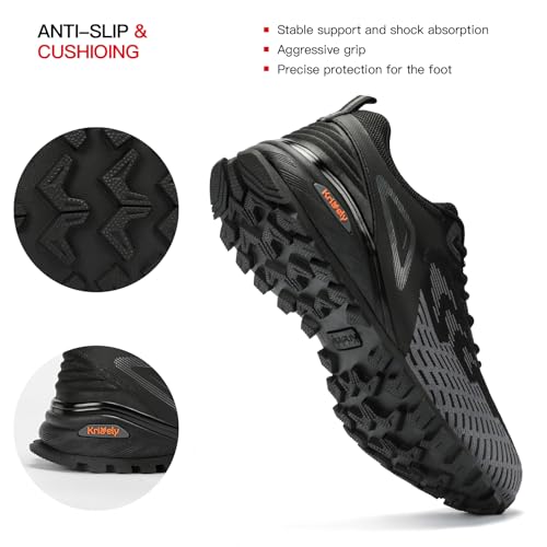Kricely Men's Trail Running Shoes Non Slip Hiking Trekking Tennis Shoes - color: Black|grey, size: 9