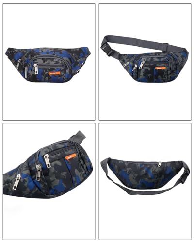 AIBEARTY Kids Fanny Pack Boys Small Camouflage Waist Pack Belt Waist Bag Pack Pouch with Adjustable Strap for Children Sport Running, Camping, Trip - color: B Blue(2 Layer)