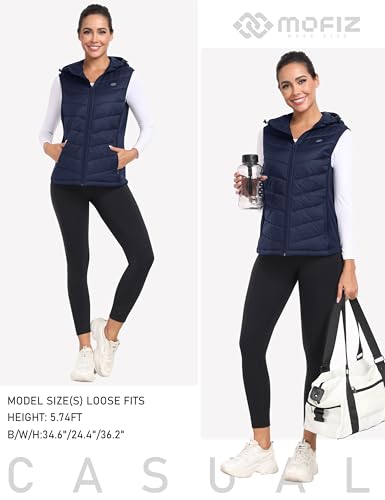 MoFiz Womens Puffer Vest Hooded Lightweight Sleeveless Down Jacket - color: Navy, size: X-Large