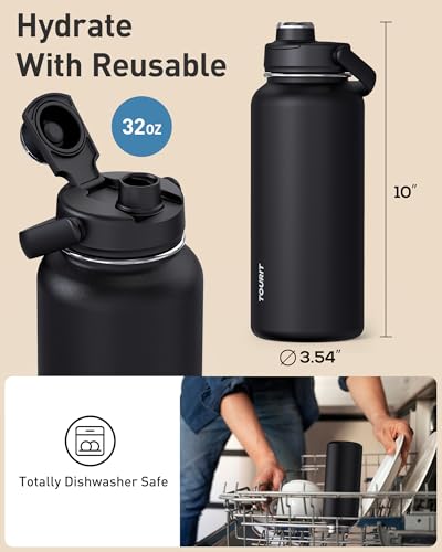 TOURIT 24 oz Insulated Stainless Steel Water Bottle, Obsidian - color: Obsidian, size: 32 Ounces