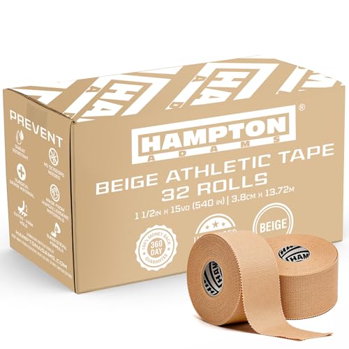 Hampton Adams Athletic Tape Multi Pack, Sports Medical Grade, Easy Tear - color: Beige (32 Pack)