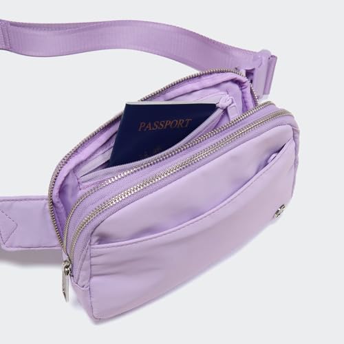 Pander Nylon Fanny Pack Belt Bag for Women with 5 Zipper Pockets - color: Lilac Purple