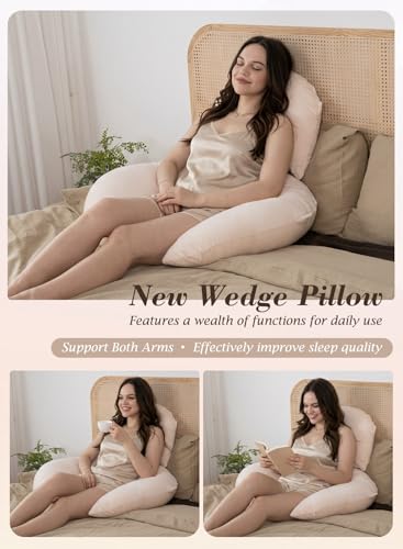 INSEN Wedge Pillow Set for Sleeping and After Surgery, Use for Acid Reflux, Reading and Relaxing, Headboard Pillow for Sitting in Bed, Beige - color: Beige