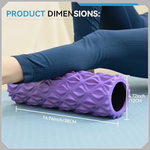 Foam Roller, 15 inch High Density Massage Roller for Exercise - color: Purple