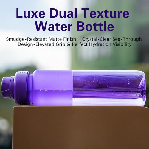 OLDLEY 32 oz Water Bottle with Handle, BPA-Free Tritan Reusable Sports Water Bottle with Leak-Proof Dust Lid, Wide Mouth, Cup Holder Friendly, Half Frosted Clear Bottle for Gym, Travel, Work,Purple - color: Purple