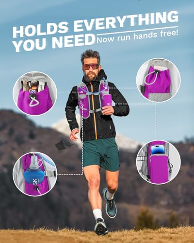 Running Vest for Women and Men, Hydration Running Backpack, Runners Vest, Hydration Vest, with Front Phone Holder, Adjustable Chest and Waist Strap - color: Rose Red, size: Only Backpack