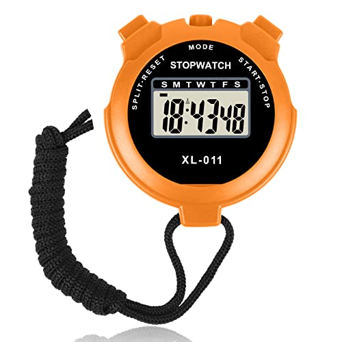 Vicloon Digital Simple Stopwatch - Large Display, Single Lap Split, 12/24 Hour Clock Alarm Date for Coaches, Kids' Training, Swimming, Running (Orange) - color: Orange