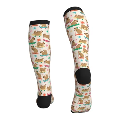 Avocado Compression Socks Women Men Knee High Stock for Running Work Support Nurses Travel - color: Cartoon Animals