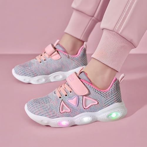 SMILIN Kids Girls Light Up Tennis Shoes, Breathable Lightweight Flashing Sneakers, Adorable Glowing Running Walking Gym Shoes for Toddler Little Kid