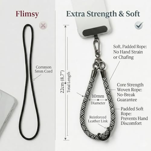 Phone Lanyard Wrist Strap Soft Rope Phone Strap Wrist Lanyard Heavy Duty - color: Black/White