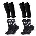 Barrlves 2 Set Grip Soccer Socks and Shin Guard Sleeves Non Slip Soccer Sleeve Socks for Men Women - color: Black