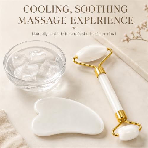 Jade Roller for Face & Gua Sha Set - color: White