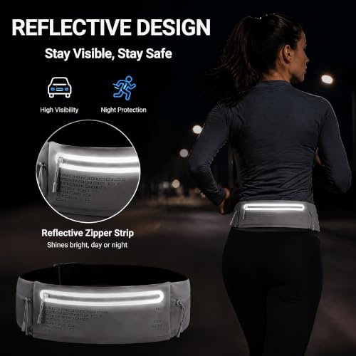 Running Belt Fanny Pack Men Women, Slim No-Bounce Waterproof Phone Holder - color: Grey