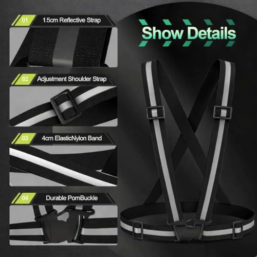 2 Packs Reflective Vest Running Gear, High Visibility Reflective Running Gear Adjustable Elastic Safety Vest for Night Jogging, Biking, Walking or Dog Walking, Running Vest for Men Women Children - color: Black