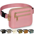 Capolo Fanny Packs for Women 4 Zip Pocket Crossbody Belt Bag Waist Bags - color: Pink, size: Medium