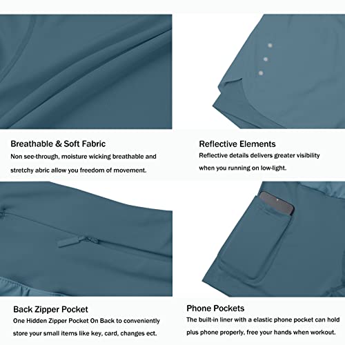 Ksmien Women's 2 in 1 Running Shorts with Liner Phone Pockets - color: Denim Blue, size: X-Large