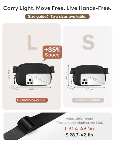 Pritent Fanny Packs for Women Crossbody Belt Bag With Zipper Back Pocket - color: Black, size: Small