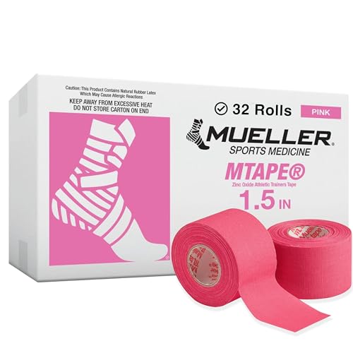 Mueller Sports Medicine MTape Rolls Team Pack, Quality Athletic Tape, Easy to Tear for Fast & Effective Taping, 1.5" x 10 Yards Per Roll, 32 Rolls - color: PINK