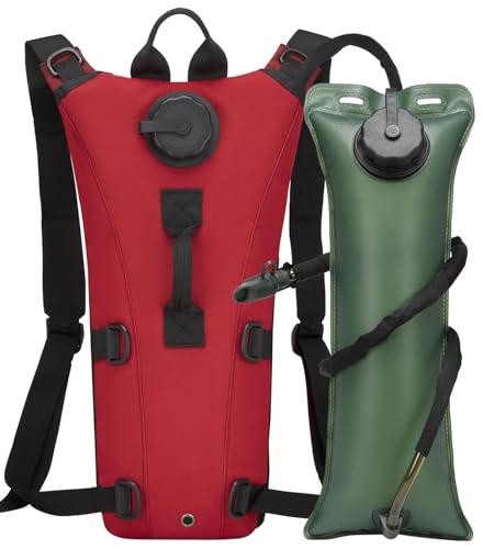Tactical Water Hydration Pack Military 3L Water Bladder Carrier Backpack Leakproof for Running Jogging Cycling Hiking - color: Red