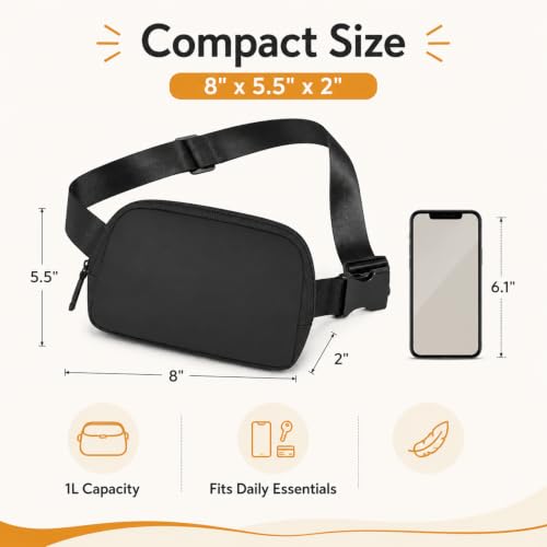 Fanny Pack, Adjustable Crossbody Waist Bag, Black - color: Black