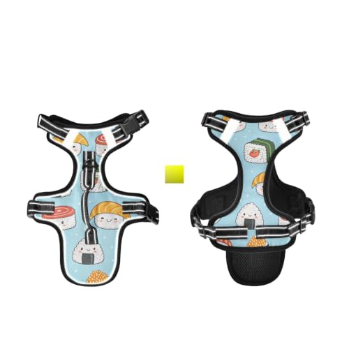 Kawaii Sushi Dog/Cat Harness, Reflective No-Pull Pet Harness with 2 Leash Clips, Fully Adjustable Soft Padded Dog Vest, No-Choke Pet Oxford Vest - color: Kawaii Sushi, size: S