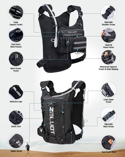 Zelvot Running Vest with 2L Water Bladder, 12L Water Backpack for Men Women