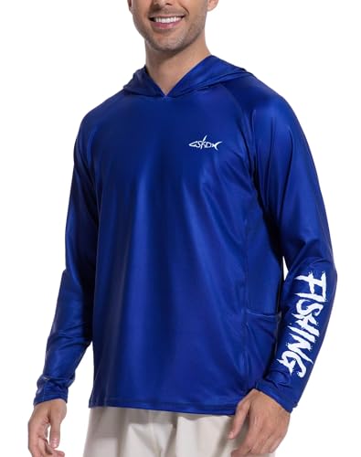 Men's UPF 50+ Fishing Hoodie Sun Shirt, Quick Dry Long Sleeve - color: Royal, size: Large