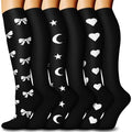 6 Pairs Compression Socks for Women & Men 15-20mmHg Knee High Socks - color: 12 - Black, size: Small-Medium