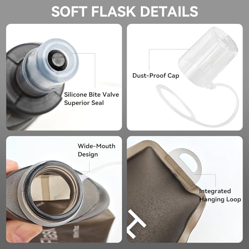 500ml Soft Flask Soft Water Bottle for Running, Hiking, Cycling and Climbing - Grey - color: 500ml, grey