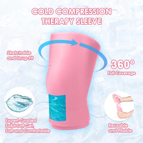 ComfiTECH Reusable Knee Ice Pack Wrap, Flexible Cold Gel Sleeve, Pink, XL