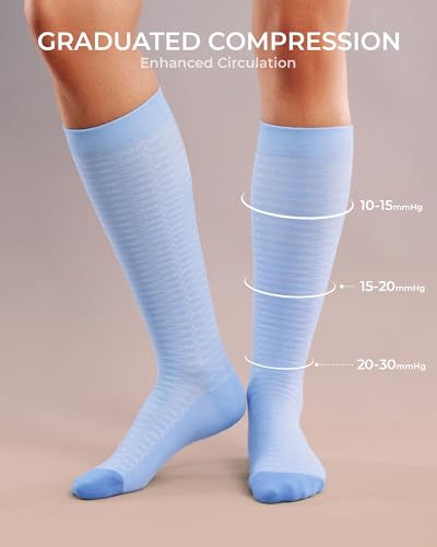 FITRELL Wide Calf Compression Socks for Women & Men - color: Black+grey+blue+white-wide Calf, size: Large-X-Large