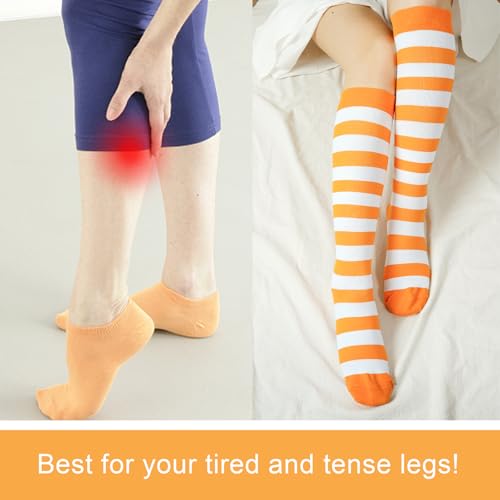 Junely Compression Socks for Women Knee High Striped Polka Dot Stockings - color: Orange White