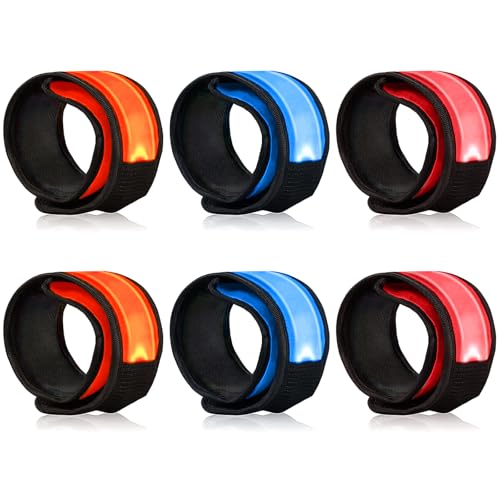 LOBKIN Safety Bracelets, LED Slap Armband Kids Walking at Night Safe LED Wrist Light Reflective Belt, Magic Band Running Lights - color: Blue Orange Red - Battery