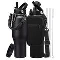 40 oz Insulated Water Bottle Fits Car Cup Holder with Straw Lid & Auto Lid - color: Onyx Black, size: 40 Ounces