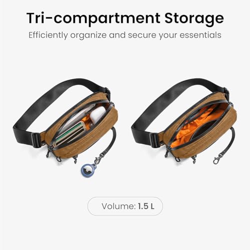 tomtoc 1.5L X-Pac Sling Bag with RFID Blocking Crossbody Pack for Men Women - color: X-Pac Brown, size: 1.5L