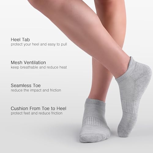 Felicigeely Athletic Running Ankle Socks Cushioned Low Cut Men Women 6 Pack - color: Pure Grey, size: 9-12