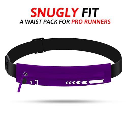 USHAKE Slim Running Belt Women Men, Bounce Free Fanny Pack Phone Holder - color: Purple