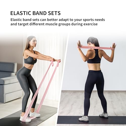 PROIRON Latex Resistance Bands Set 2-in-1, 6.6FT/4.9FT, for Pilates, Rehab - color: Pink/4.9FT+2FT/Light