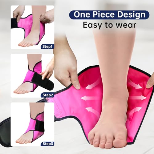 Ankle Ice Pack Wrap for Swelling Foot Heel Pain Relief Reusable Gel-1Pack - color: Rose Red