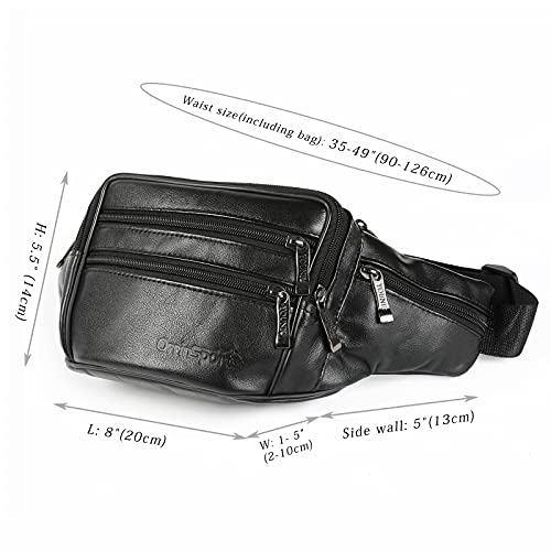 Black Leather Fanny Pack for Men & Women, Fashionable Multi-Pockets Waist Belt Bag for Travel Sports Hiking Cycling Fishing Running - color: 809#black